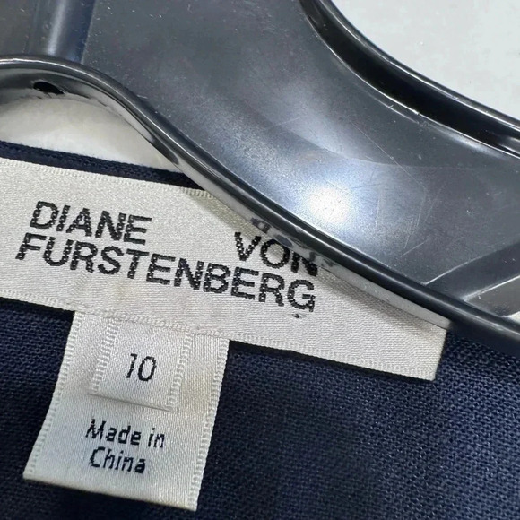 Diane Von Furstenberg Zip Front Dress Cotton Linen Blend Navy Blue Sz 10 - Picture 6 of 11